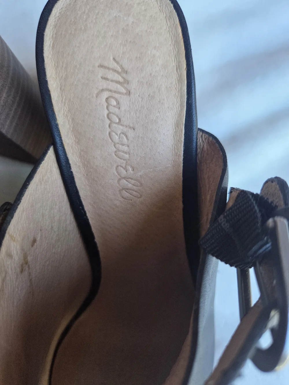 Madewell Black Leather Open-Toe Buckle Slide Heels